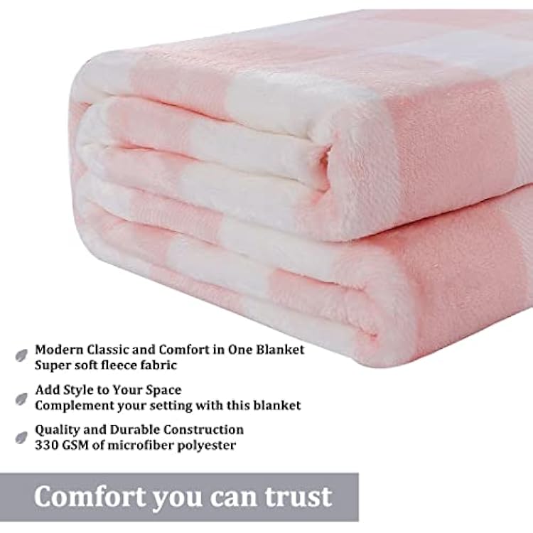 PiccoCasa Plaid Flannel Fleece Throw Blanket, Buffalo Checkered Soft Blankets and Throws, Plush Lightweight Decors Blanket for Couch Sofa Traveling, 50 x 60, Pink and White Tartan