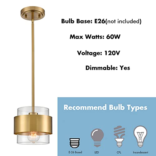 Claxy Brass Pendant Light Mini Glass Pendant Lighting For Kitchen Island With Clear Glass Shade #TOP6