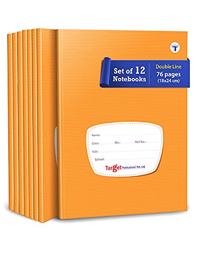 Image of TARGET PUBLICATIONS Target Two Line Small Notebooks | Double Line Copy Writing Books | 76 Pages in Each Book | 18 cm x 24 cm Approx | Brown Cover | Combo of 12 | GSM 57
