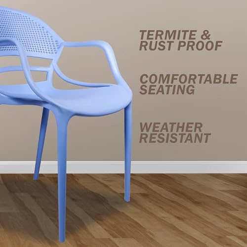 Image of DIYA Sunset Stackable Plastic Chair for Study & Home | Ergonomic Arm Chair | Living Room, Balcony & Outdoor Use | Durable PP Body, 1-Year Warranty - Set of 4 (Blue)