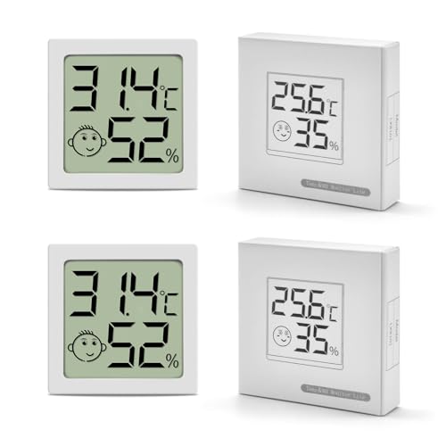 Thermometer Hygrometer Innen Set, Mini Digital LCD Luftfeuchtigkeitsmesser Zimmerthermometer Feuchtigkeitsmessgerät für Wohnzimmer Büro Babyzimmer Gewächshaus (2 Stück)