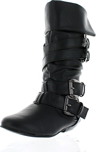 Link Tamika-42K Children Girl's Comfort Slouch Cozy Slip On Buckle Boots