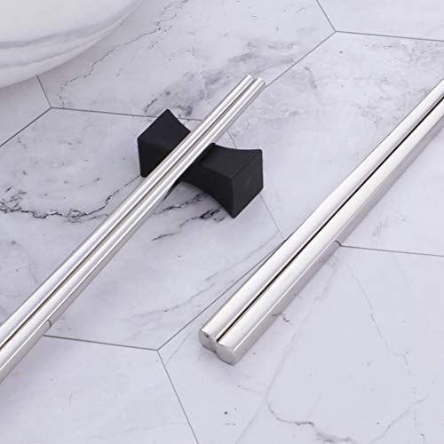 Buyer Star 5-Pair Silver Stainless Steel Chopsticks - Reusable Chinese Square Chopsticks - Thumbnail 6