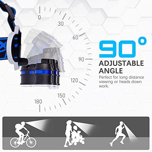 Amstory Super Bright LED Head Torch, Headlamp Rechargeable 15000 Lumens 8 Lights Modes LED Headtorch Hands-Free Adjustable Headlight with Red Light Waterproof Head Lamp for Fishing Running Camping