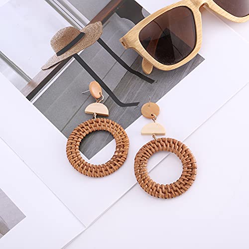 Image of Ladies Handmade Rattan Earring - Tassel A Type Straw Wicker Earrings Bohemian Geometry Earring Circle Pie Shape Earrings