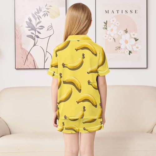 ALAZA Cute Banana Yellow Satin Pajamas Set Short Sleeve Button Down Sleepwear Summer Pjs 2 Piece4