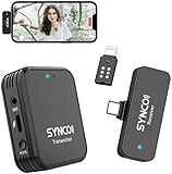 Micrófono Inalámbrico para Móvil, SYNCO G1TL 2,4 GHz Wireless Micro de Solapa Lightning [Apple MFi Certificado] y Tipo C con 9 Efectos Vocales Creativos para iPhone iPad Teléfono Android Laptop Tablet