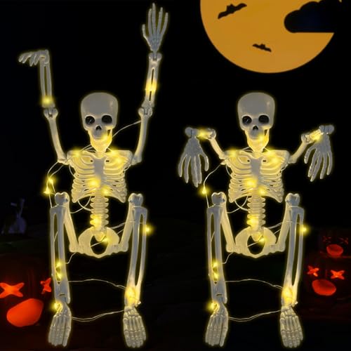 TOPJOWGA 2PCS Posable Halloween Squelettes, 40cm Squelette Lumineux pour Halloween, Complet Joints Posables Squelettes Suspendus, Squelette pour Décoration d'halloween Party TOPJOWGA 2PCS Posable Halloween Squelettes, 40cm Squelette Lumineux pour Halloween, Complet Joints Posables Squelettes Suspendus, Squelette pour Décoration d'halloween Party