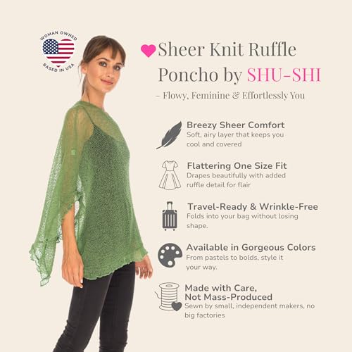 Image of SHU-SHI Women's Sheer Knit Poncho Shrug Lightweight Asymmetrical Ruffle Wrap Dressy Summer Shawl Cover Up Top