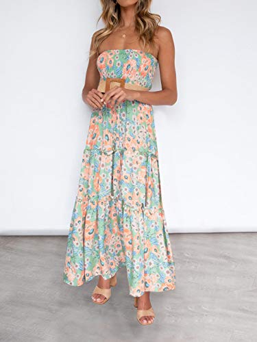 Image of ZESICA Women's Summer Boho Strapless Maxi Dress 2026 Casual Off Shoulder Smocked Flowy A Line Beach Holiday Long Dresses