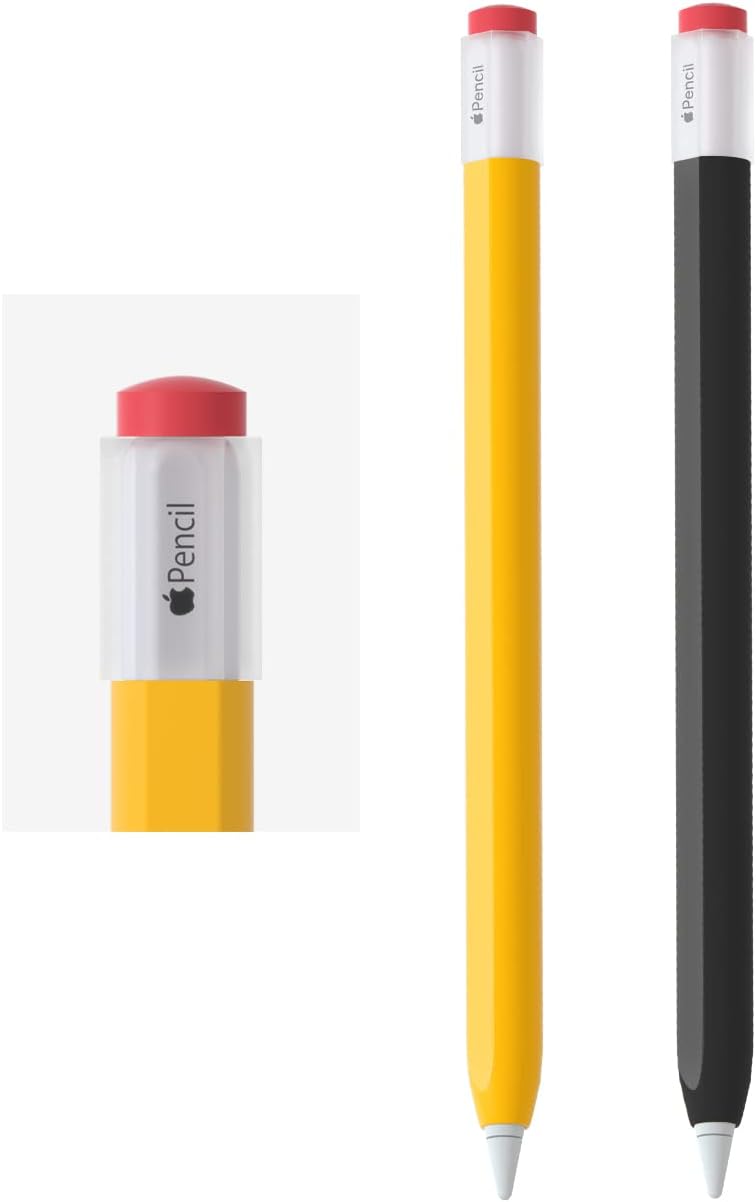 2 Pack Silicone Pencil Case Compatible with Apple Pencil 2nd Generation Only,Case Cover Sleeve Accessories Protective Skin Holder(Must Read Installation Instructions) [Yellow,Black]