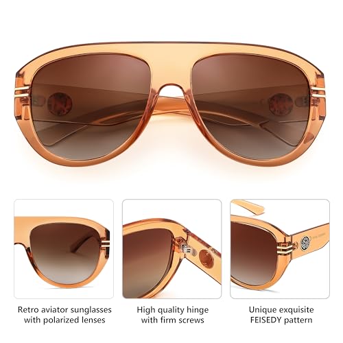 Image of FEISEDY Retro Polarized Aviator Sunglasses for Men Women Trendy 70s Vintage Plastic Frame Sun Glasses B4150