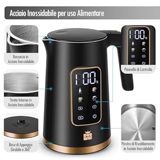 ForMe Bollitore Elettrico In Acciaio Inox 1,7 L Temperatura Regolabile da 40-100 C I Funzione di Mantenimento Caldo LED Display Digitale della Temperatura I Arresto Automatico I Teiera Senza BPA