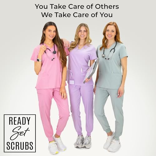READY SET SCRUBS - Black Scrubs for Women Set - V-Neck Scrub Top & Jogger Pants Set - 15 Pockets - Yoga Waistband - Soft & Stretchy - Medium - Thumbnail 5