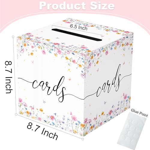 Image of Wildflower Card Box for Wedding, 8.7 inch Floral Card Box for Reception, Graduation, Bridal Shower, Baby Shower, Birthday, Anniversary, Garden Party Decorations