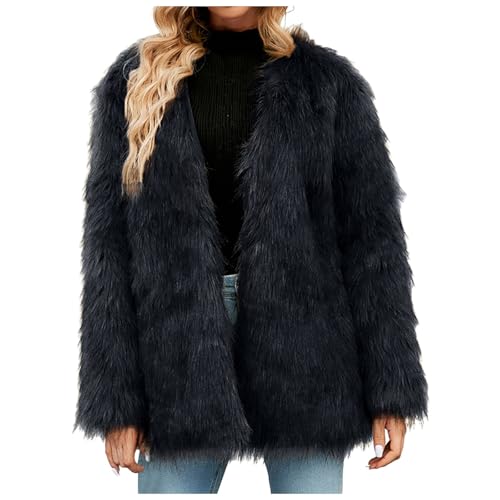 Generisch Felljacke Damen Lässig Kunstpelz Mantel Kurzer Pelzjacke Winterjacke mit V-Ausschnitt Einfarbig Modisch Kunstfelljacke PlüSchjacke Warme Wintermnatel...