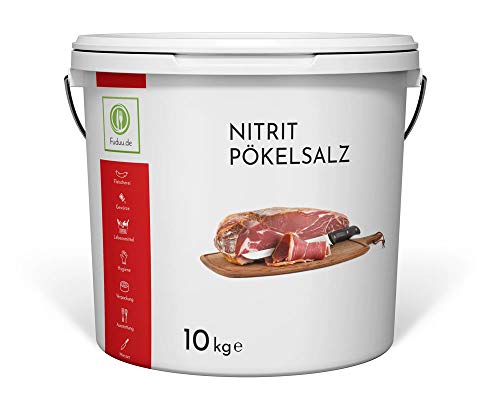 Fuduu.de - Nitritpökelsalz 10 kg | Qualitativ hochwertiges reines Pökelsalz zur Herstellung von Fleisch- und Wurstwaren - NPS Salz 0,4%-0,5% Natriumnitrit | geliefert im praktischen 10 kg Eimer