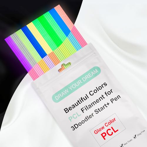 Image of Kretrum Glow in the Dark 3D Doodler Pen Refills for 3Doodler Start+ 3D Pen 2.5mm PCL Filament Refills Packs 10 Colors Glow Filament Each Color 10 pcs Total 100 pcs Only Fit for 3Doodler Start Pen