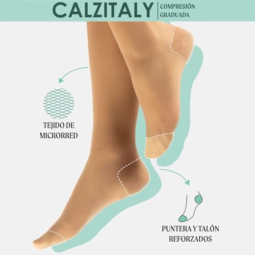CALZITALY PACK 1/2 Calcetines medicos a compresión graduata fuerte, Medias hasta las Rodialla elásticas y graduadas, 140 DEN | 18-22 mm/Hg | CALCETERÍA ITALIANA (Natural, L/XL) - imagen 2