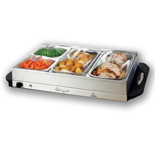 AAMEN Electric Buffet Server, 4 Tray Hotplate Food Warmer, Removable Sections and Lids, Food Warmer Buffet Server, Ideal for Kitchen Hot Buffets Barbecues
