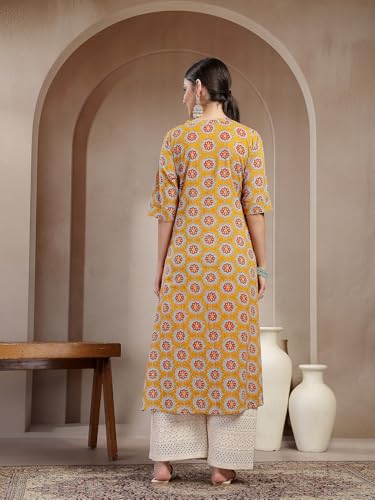 Image of Stylum Women's Pink Floral Printed Rayon A-Line Kurta