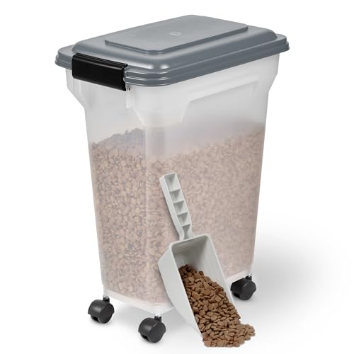 Iris Ohyama Hundefutter Aufbewahrung mit Rollen, 20L/7.5kg, Grau, Luftdichte Futterbox, Trockenfutter, Futterbehälter, Für Hunde, Katzen, Tierfutterbehälter, Schaufel, BPA-frei, Futtertonne, ATS-M