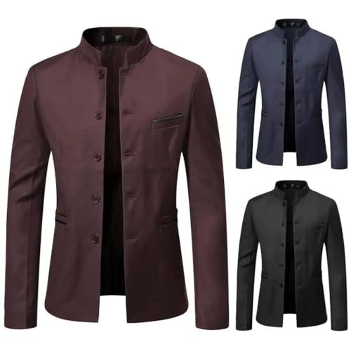 Men Chinese Style Stand Collar Blazer Vintage Slim Fit Business Suit Jacket2