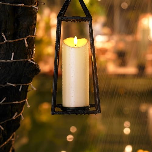 Image of Homemory 3 inchx8 inch Outdoor Waterproof Flameless Candles, LED Candles, Battery Operated Candles with Remote and Timers, Electric Fake Plastic Pillar Candles, Dark Ivory, Set of 2