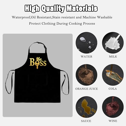 zukmvuh 2Pcs The Boss & The Real Boss Aprons Funny Cooking Kitchen Aprons for Women Men Valentine's Day Christmas Wedding Gifts for Couple Grilling Cooking Baking by zukmvuh - Used condition - Image 5