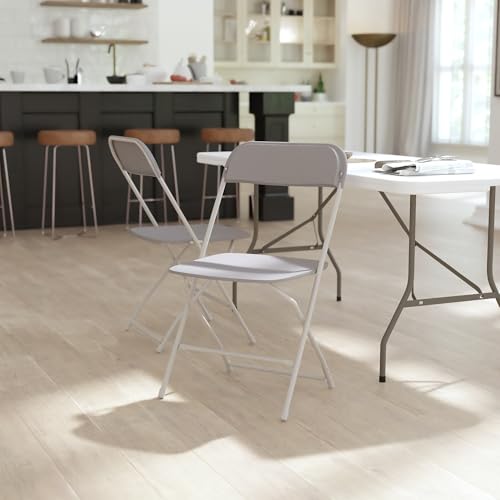 Image of Flash Furniture Hercules Big and Tall Commercial Folding Chair - Extra Wide 650LB. Capacity - Durable Plastic - Gray, 4-Pack