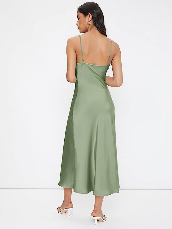 Image of Floerns Women's Spaghetti Strap Cowl Neck Long Slip Satin Silk Midi Dress