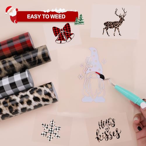 Image of HTVRONT Christmas HTV Vinyl Rolls Heat Transfer Vinyl - 12 inch x 8ft Buffalo Plaid HTV, Iron on Vinyl for T Shirt and Christmas Decorations (Red and Black Plaid)