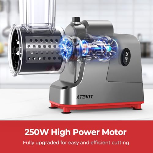 Image of Electric Cheese Grater, Salad Maker With 5 Different Shapes of Blades, 250W Electric Slicer Shredder, Electric Salad Machine for Cheeses, Fruits and Vegetables