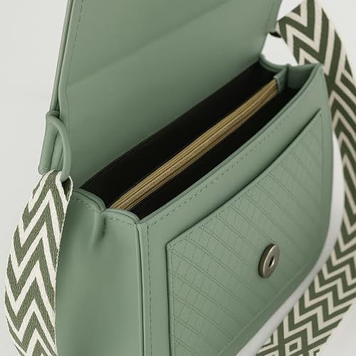 Image of ITALISH Quilted Pattern Leather Crossbody Sling Bag with Striped Pattern 23 x 18 x 7 cm