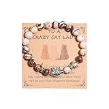 Pingyongchang Crazy Cat Lady Gifts Nature Stone Animals Bracelets Pink Cute Tabby Tuxedo Orange Cat Bracelet for Women Mom Teather Birthday Gifts Black To School-Cat Coffee