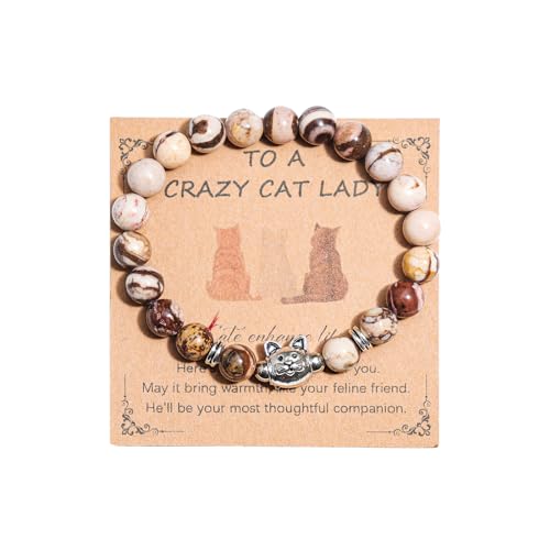 Pingyongchang Crazy Cat Lady Gifts Nature Stone Animals Bracelets Pink