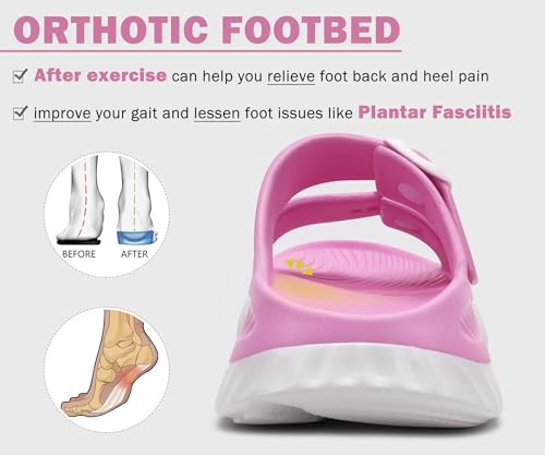 Image of KuaiLu Womens Recovery Sandals With Comfortable Plantar Fasciitis Arch Support, Orthotic Adjustable Thick Cushion Sport Slides Reduces Stress on Feet, Joints & Back Post-Exercise