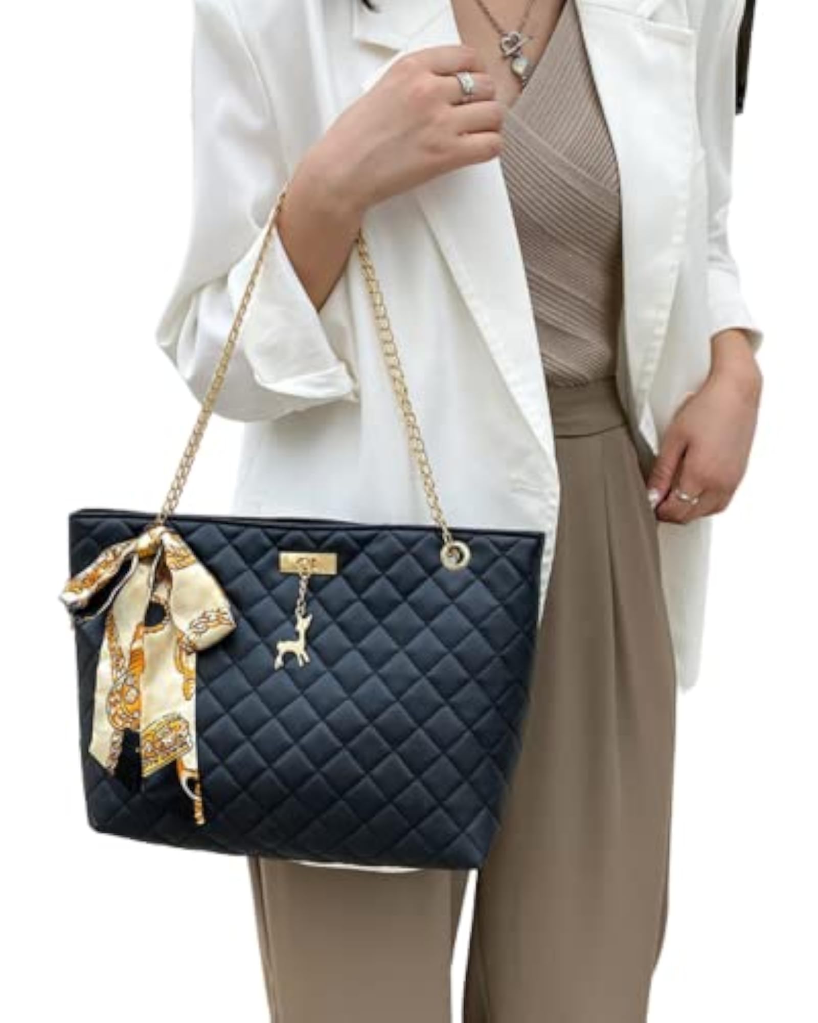 PU Silk Scarf Bowknot Shoulder Bag for Women, Adjustable Strap