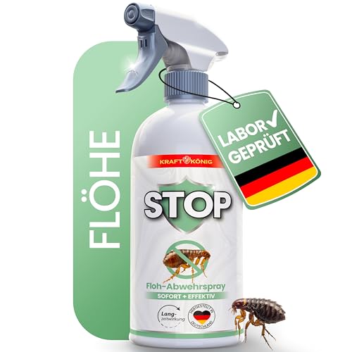KRAFTKÖNIG Flohspray für Wohnung und Möbel 500 ml – Hochwirksames Umgebungsspray für Hunde & Katzen – sofort einsatzbereit mit Langzeitschutz gegen Flöhe, Made in Germany