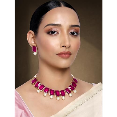 Image of Peora Traditional Crystal Necklace & Jewellery Set Gift for Women