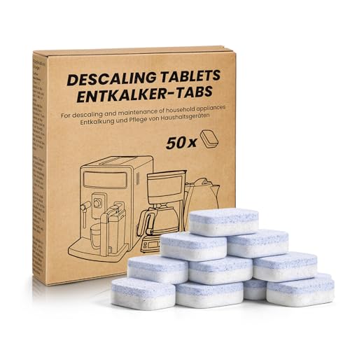 Lot de 50 tablettes détartrantes 3 en 1 - 3 phases - Pour machines à café et machines à café - Élimine efficacement les dépôts de calcaire - Compatible...