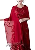 Tamaño: 220 x 50 cm chuangminghangqi Bufanda de chal bordado elegante para mujer – Wrap Pañuelo Pashmina para fiesta de ceremonias, fiestas, bodas y fiestas, rojo, Talla única