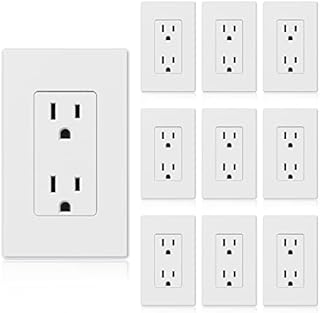 ELEGRP Matte White Standard Decorator Electrical Wall Receptacle Outlet, 15A 125V, 2 Pole 3 Wire, Non- tamper Resistant, NEMA 5-15R, Self-Grounding, Wall Plate Included, UL Listed, 10 Pack