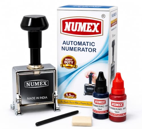 Image of NUMEX (Bill Book) Heavy-Duty 6 Digit Automatic Numbering Machine 5.5mm | Super Fast Operation | Black & Red Ink | Steel Heavy Body with Steel Font | Durable & Professional Use