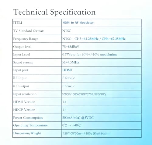 HDMI to RF Modulator, HDM61 VHF HDMI to RF Converter Adapter for TV NTSC Format Output, 1080P PLL Control for Home TV Game Console