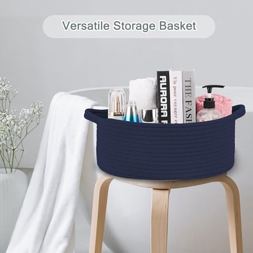 COMSE Small Woven Basket with Gift Bags and Ribbons, Gift Basket Empty, Nursery Organisers Storage for Baby Toy, Cotton Rope, 30.5 x 20 x 13 CM, Navy Blue - Cosy Home Interiors COMSE Small Woven Basket with Gift Bags and Ribbons, Gift Basket Empty, Nursery Organisers Storage for Baby Toy, Cotton Rope, 30.5 x 20 x 13 CM, Navy Blue - Image 6