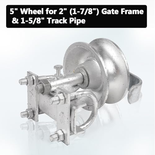 Pubotlu Sliding Gate Rollers,5" Rear Pipe Track Wheels for Chain Link Sliding Gates, Steel Rolling Gate Hardware for 2'' (1-7/8'') Gate Frame & 1-5/8'' Track Pipe,Double U - Pack of 2 by Pubotlu - Used condition - Image 5