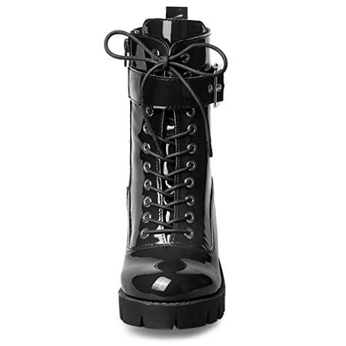 Allegra K Allegra K Women's Zip Platform Chunky Heel Combat Black Boots 8 M US