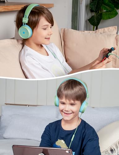 Image of New Bee Kids Headphones for School with Microphone KH20 HD Stereo Safe Volume Limited 85dB /94dB Foldable Lightweight On-Ear Headphone for boy Mac /Android /Kindle /Tablet /Pad