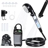 ayamaya ポータブルシャワー キャンプ用 6000mAh 充電式シャワーポンプ フィルター付きシャワーヘッド付き 4つのスプレーモード&LEDディスプレイ ハイキング/ビーチ/旅行/ペットバス/洗車用アウトドアキャンプシャワー